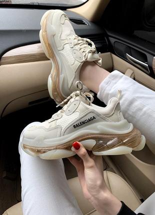 Balenciaga triple s transparent crystal женские кроссовки  баленсияга беж