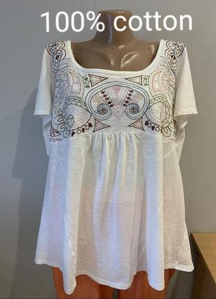 Стильная коттоновая трикотажная блузка/футболка-вышиванка максимального размера
