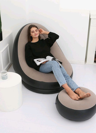 Надувные крісло з пуфиком air sofa comfort, велюр, 76*130 см3 фото