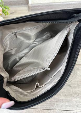 Женская стильная и качественная сумка мешок из эко кожи на 2 отдела черная8 фото