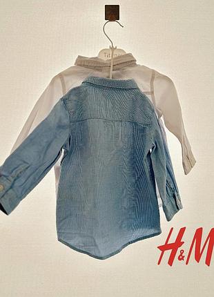 Рубашка на мальчика h&m белая и голубая 74 6-9 мес