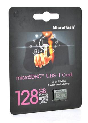 Карта памяти microflash micro sd, cкорость передачи данных 70mb/s, class10, 128g