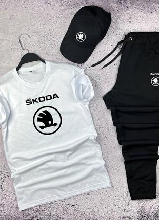 Спортивный костюм футболка + шорты + кепка skoda