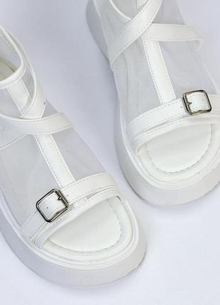Белые босоножки женские сандали летние белого цвета сетка 36 37 38 39 40 417 фото