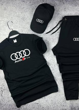 Спортивний костюм футболка + шорти + кепка audi