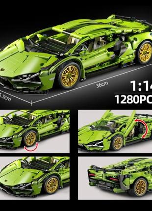 Большой конструктор лего 1280 деталей 3d "lamborghini dallas green"1 фото