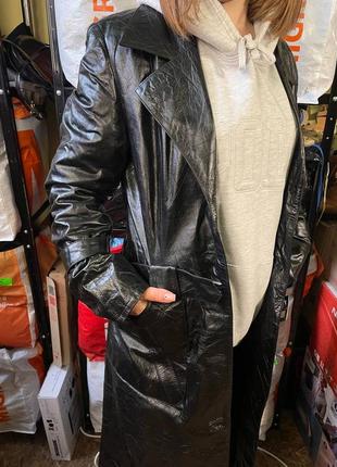 Женское винтажное кожаное пальто в пол тренч плащ vintage tollerante2 фото