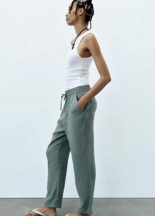 Zara струмуючі штани зеленого кольору4 фото