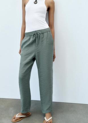 Zara струмуючі штани зеленого кольору2 фото