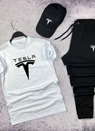 Спортивный костюм футболка + шорты + кепка tesla