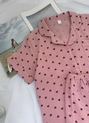 Муслиновая пижама в сердечки4 фото