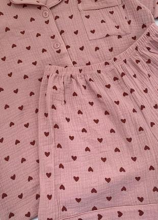 Муслиновая пижама в сердечки5 фото