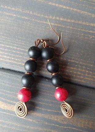 Медные серьги с агатом "мечты о страсти"