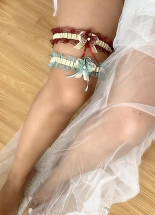 Подвязка невесты в цвете бордо!6 фото