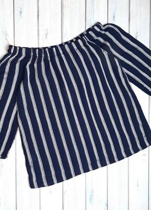 🤩1+1=3 стильная синяя блуза в полоску с открытыми плечами atmosphere, размер 46 - 485 фото