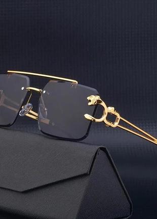 Модные металлические леопардовые солнцезащитные очки без оправы с двойными перемычками с градиентом ocean film sshades uv4004 фото