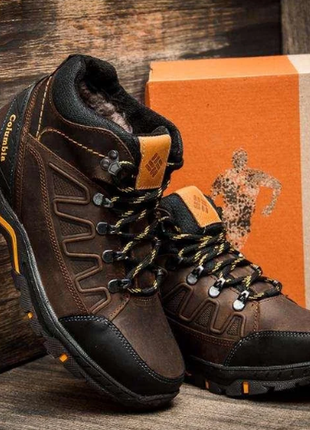 Мужские зимние кожаные ботинки columbia ns chocolate and 122 brown бот