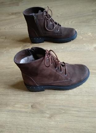 Женские зимние ботинки, 38 р, нубук, мех натуральный, коричневый3 фото