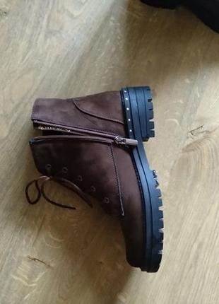 Женские зимние ботинки, 38 р, нубук, мех натуральный, коричневый8 фото