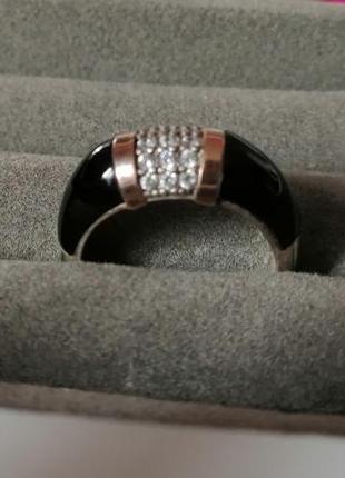 Эффектное серебряное кольцо svitozar с ониксом и золотыми пластинками2 фото