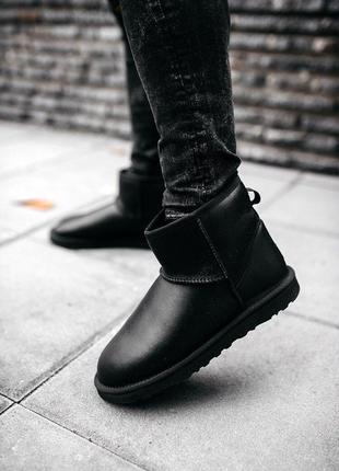 😍ugg mini leather black😍 угги женские кожаные чёрные, зимние с мехом3 фото