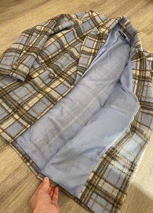 Zara mango cos h&amp;m asos шерстяной пиджак жакет блейзер утепленный в клетку от exclusive двубортный размер м/s голубой в бежевую клетку6 фото