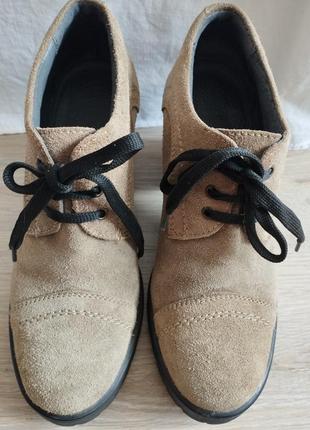 🌔замша натуральная, туфли оксфорды на толстых каблуках5 фото