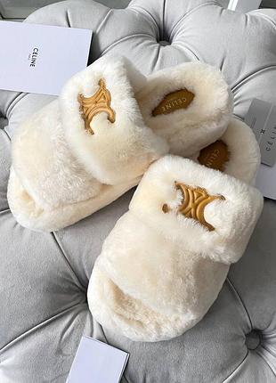 Капці , шльопанці хутро у стилі celine