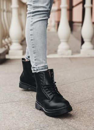 Черевики з хутром dr. martens 1460 fur black ботинки зимние на меху4 фото