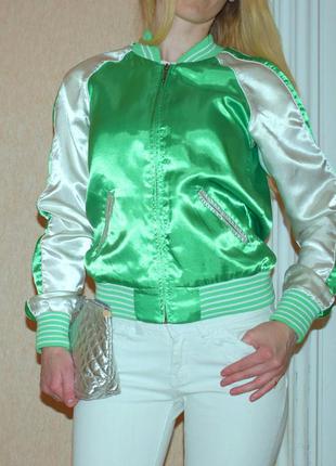 Бомбер клубная куртка oggi s-m красивый изумрудный зеленый цвет4 фото