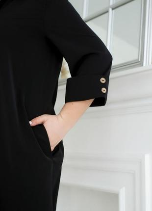 Платье - рубашка женское миди, на пуговицах, с поясом, летнее, весеннее, батал, черное2 фото