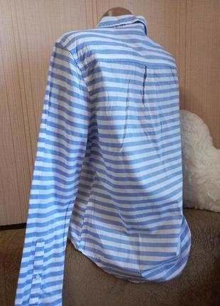 Блуза рубашка оверсайз свободная в полоску женская натуральная морячка5 фото