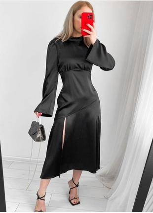 Чорна сатинова сукня3 фото