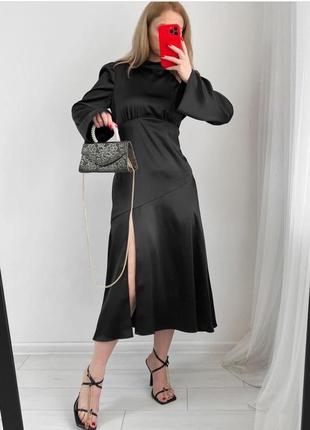 Чорна сатинова сукня5 фото