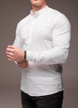 Біла чоловіча сорочка casual комірець - стійка1 фото