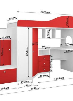 Ліжко горище зі столом та шафою (80х190) кчо 1337 фото
