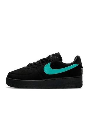 Кроссовки кожаные женские nike air force 1 low black mint черные стильные повседневные кеды найк айр форс