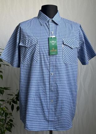 Мужская тонкая летняя рубашка с коротким рукавом большого размера теннисика в клетку шведка2 фото