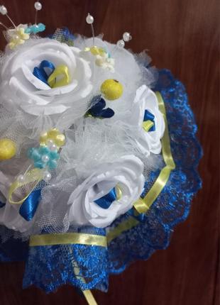 Желто-синий свадебный букет-дублер в украинском стиле2 фото