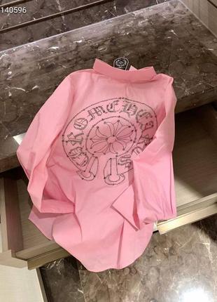 Рубашка в стиле chromehearts коттон розовая белая