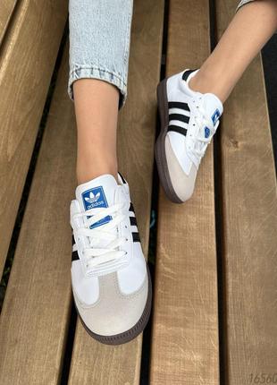 Женские кроссовки adidas samba white&amp;black из натуральной кожи7 фото