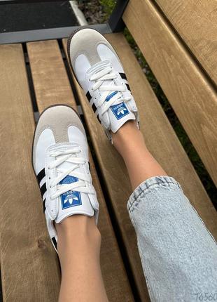 Жіночі кросівки adidas samba white&black з натуральної шкіри5 фото