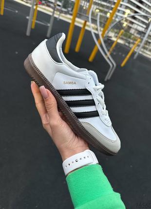 Жіночі кросівки adidas samba white&black з натуральної шкіри6 фото