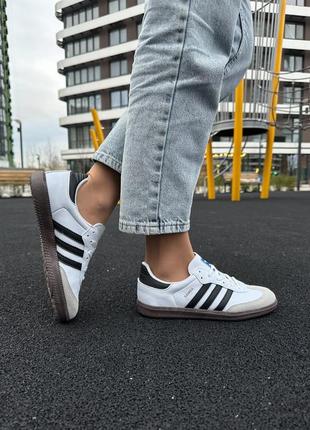 Женские кроссовки adidas samba white&amp;black из натуральной кожи