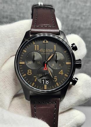 Чоловічий годинник часы alpina pilot chronograph black 44mm e-...