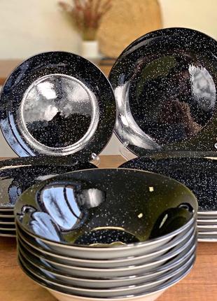 Набір чорний граніт  18 шт ❤️ набір тарілок / набір посуду4 фото