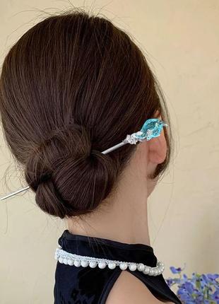 Китайская палочка для волос с кристаллом лепестком1 фото