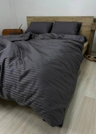 Страйп-сатин, комплект постельного белья, черный3 фото