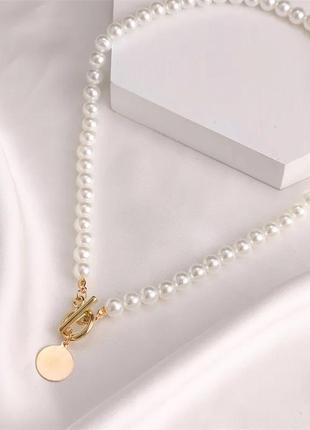 Ожерелье колье чокер из белых жемчужин с кулоном3 фото