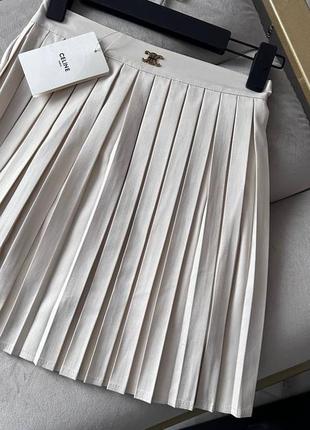 Юбка мини плиссе в стиле celine кремовая черная